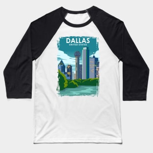 Dallas Texas Vintage Minimal Retro Travel Poster Baseball T-Shirt